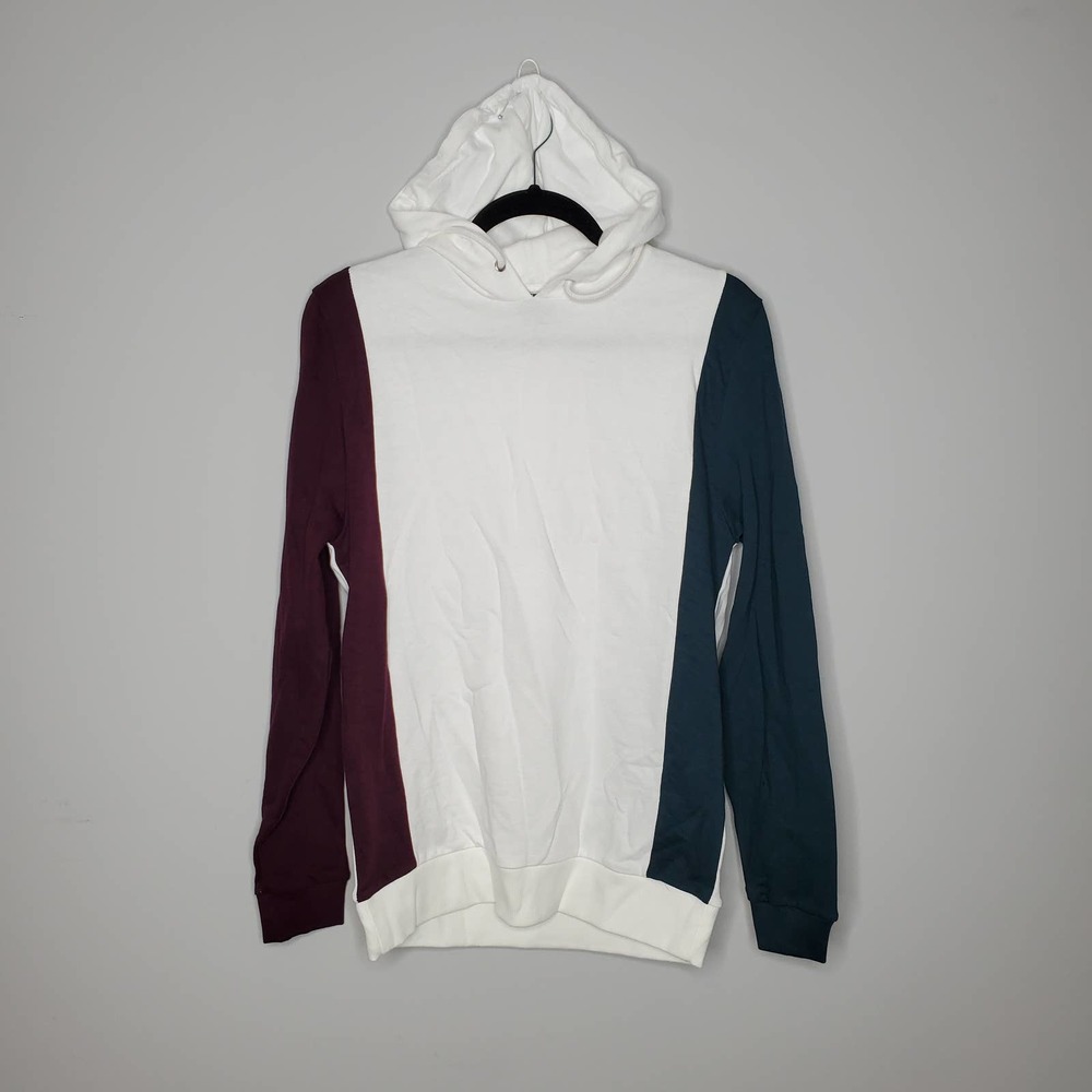 ASOS White Black Colorblock Long Sleeve Pullover Hoodie Sz XS - Picture 1 of 5